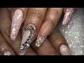 Acrylic nails - pink design set with swarovski crystals