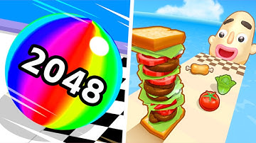 Ball Run 2048 Vs Sandwich Runner All Level Gameplay Android iOS Games 4K 55