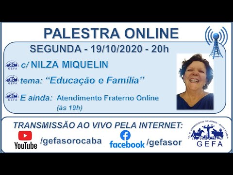 Assista: Palestra online - c/ NILZA MIQUELIN (19/10/2020)