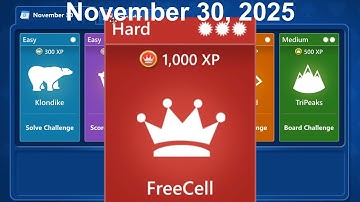 Microsoft Solitaire Collection - FreeCell Hard / Schwer - November 30, 2025 - Daily challenge