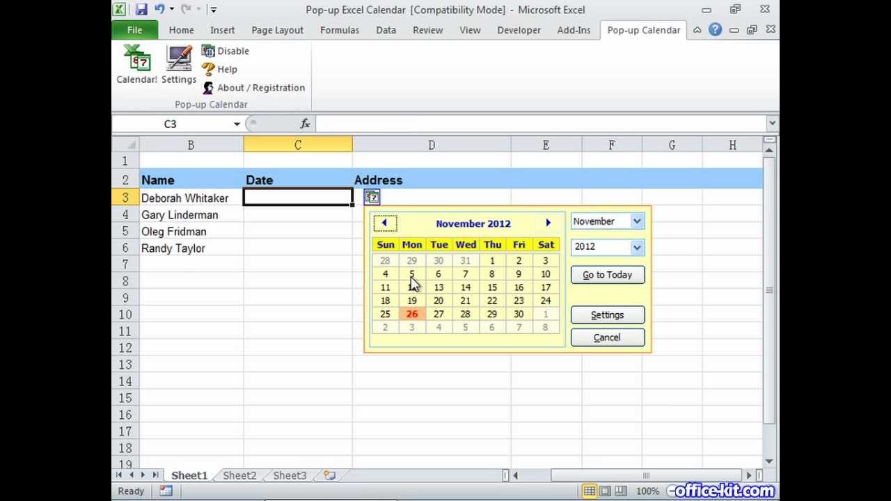 Popup Excel Calendar YouTube