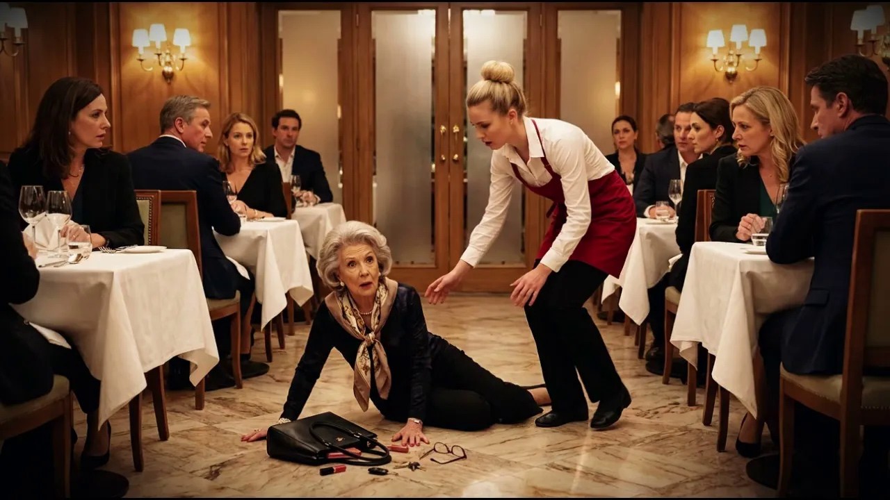 „Toți au râs de chelnerița care ajuta o bătrână căzută — până au aflat că era mama unui miliardar.”