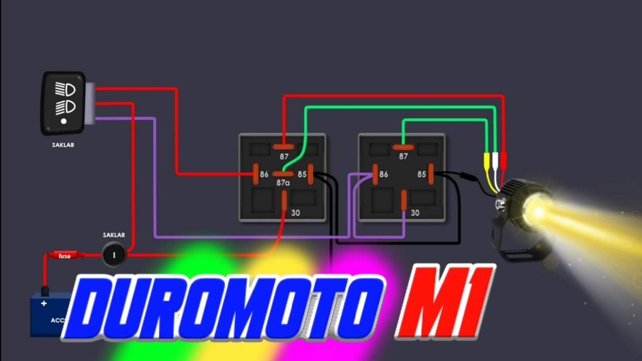 CARA PASANG LAMPU TEMBAK MOTOR LED LASER DUROMOTO M1 RELAY 5 KAKI dan