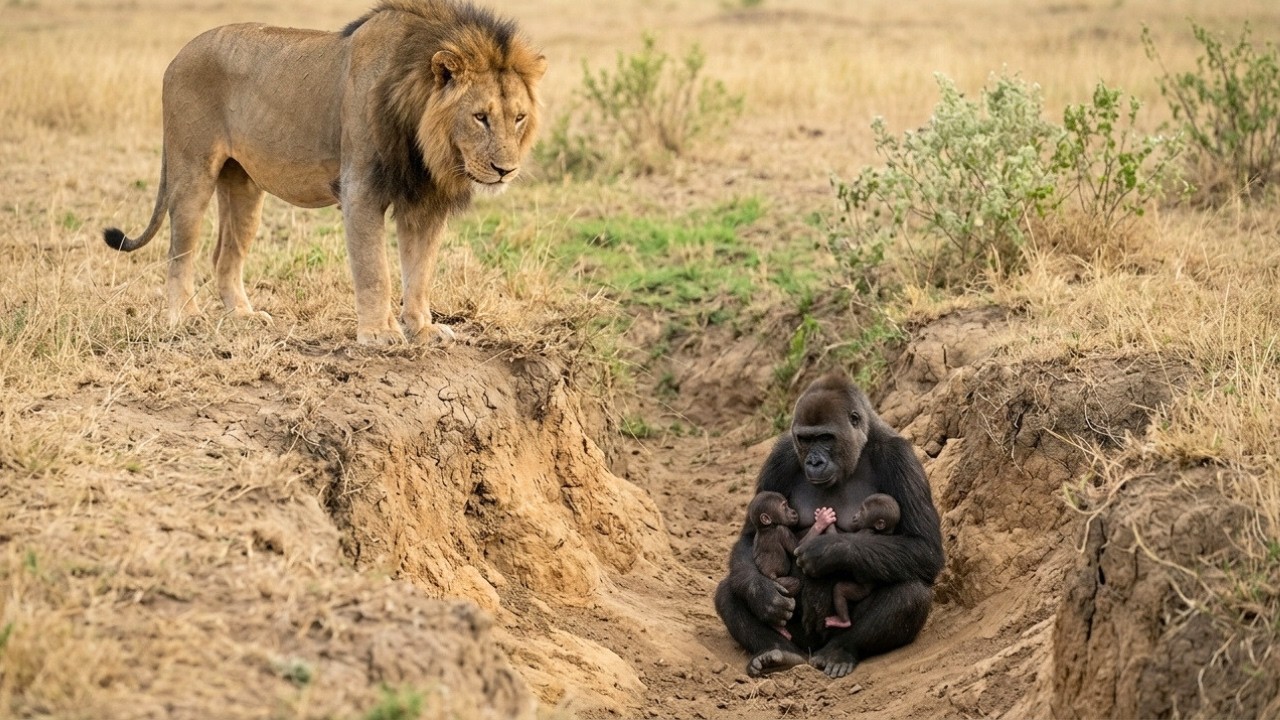 Pregnant Gorilla Gave Birth in Lion Territory… But What the Lion Did Next Was Unthinkable