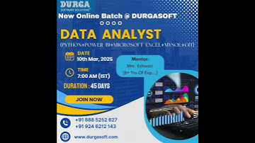 📊 Data Analyst Online Training | Python, Power BI, SQL, Excel | New Batch @ DURGASOFT | Enroll Now!