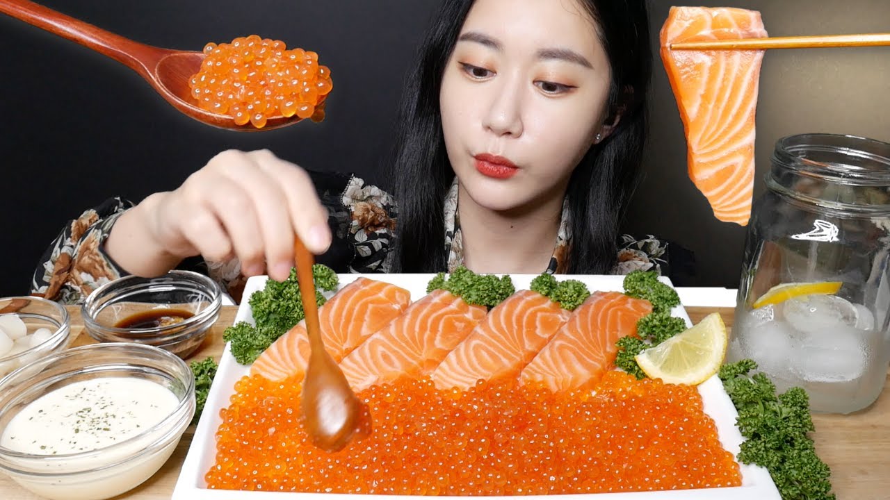 연어알 연어 먹방 [Raw Salmon & Salmon Roe] サーモン イクラ Real Sound MUKBANG | ASMR | EATING SOUND