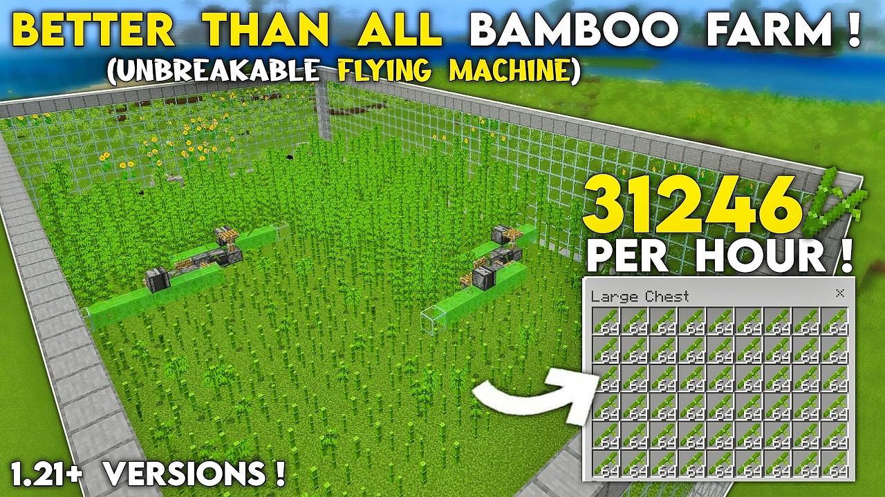 BEST AUTOMATIC BAMBOO FARM (With FLYING MACHINE) for Minecraft Bedrock 1.21 !