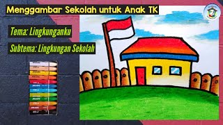 Cara Menggambar Sekolah untuk Anak TK || Crayon Oil Pastel 12 Warna