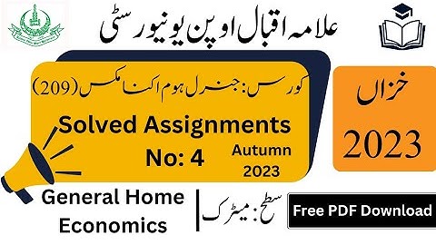 AIOU Code 209 Solved Assignments No. 4 Autumn 2023 | General Home Economics | Matric