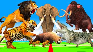 Giant Lion Tiger vs 10 Big Bull Zombie Cow Buffalo Saved By Woolly Mammoth Elephant vs Monster Lion