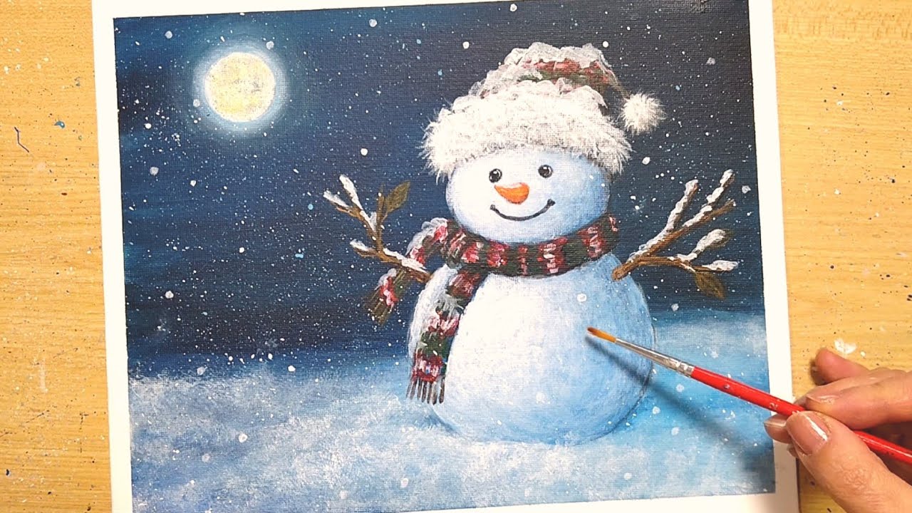 絵画 雪だるまとペンギン 2 A4サイズ 原画 額縁無し 絵画