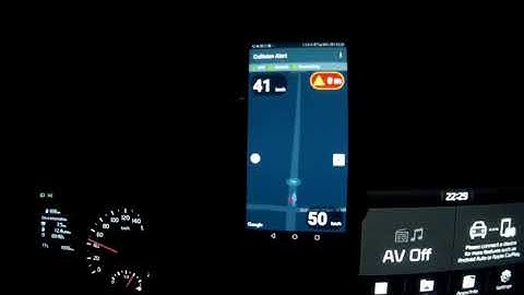 Side Collision Avoidance For Safety Driving app. Application demo in the night.