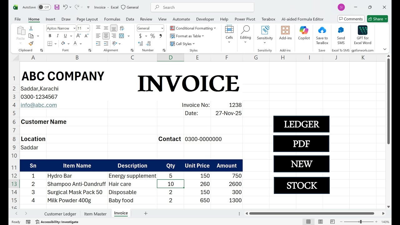 how to create a fully automated Excel Invoice system - YouTube