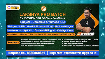 Complete Arithmetic & DI | Lakshay Pro Batch | IBPS | SBI | RRB | PO | Clerk 2021