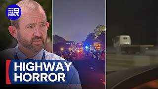 Driver struck and killed by truck travelling in wrong direction | 9 News Australia