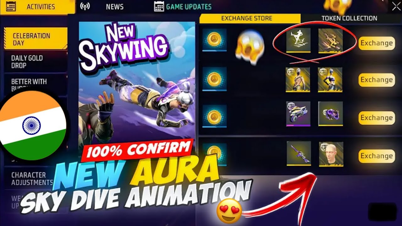 FREE FIRE NEW AURA SKY DIVE ANIMATION IN INDIAN SERVER 🇮🇳 || 100% ...