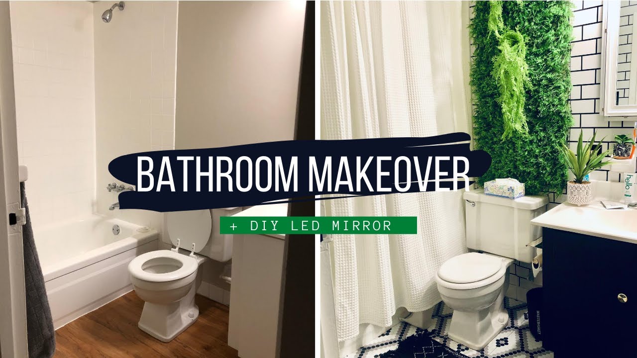 EXTREME BATHROOM MAKEOVER (Renter Friendly + DIY LED Mirror) - YouTube