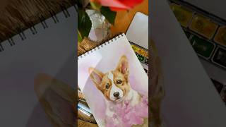 Drawing a cute corgi puppy with watercolor paints Rosa/ Малюю собаку аквареллю