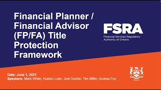 Financial Planner / Financial Advisor (FP/FA) Title Protection Framework