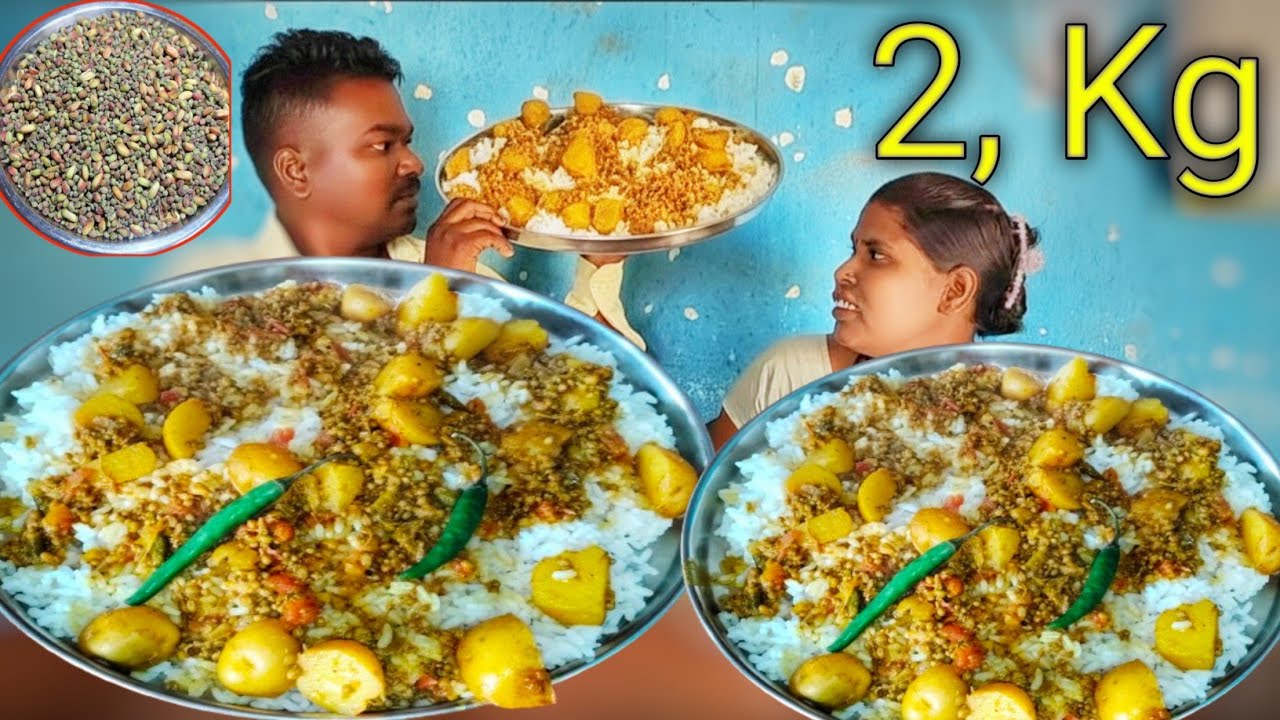 2KG Rice Challenge! 🍚 Village Style Munga Phool Aloo Curry Cooking & Eating | Ramesh village eating