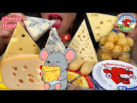 ASMR MASSIVE CHEESE FEAST: THE LAUGHING COW, TIGER EMMENTALER, LEERDAMMER, GORGONZOLA Eating Sounds