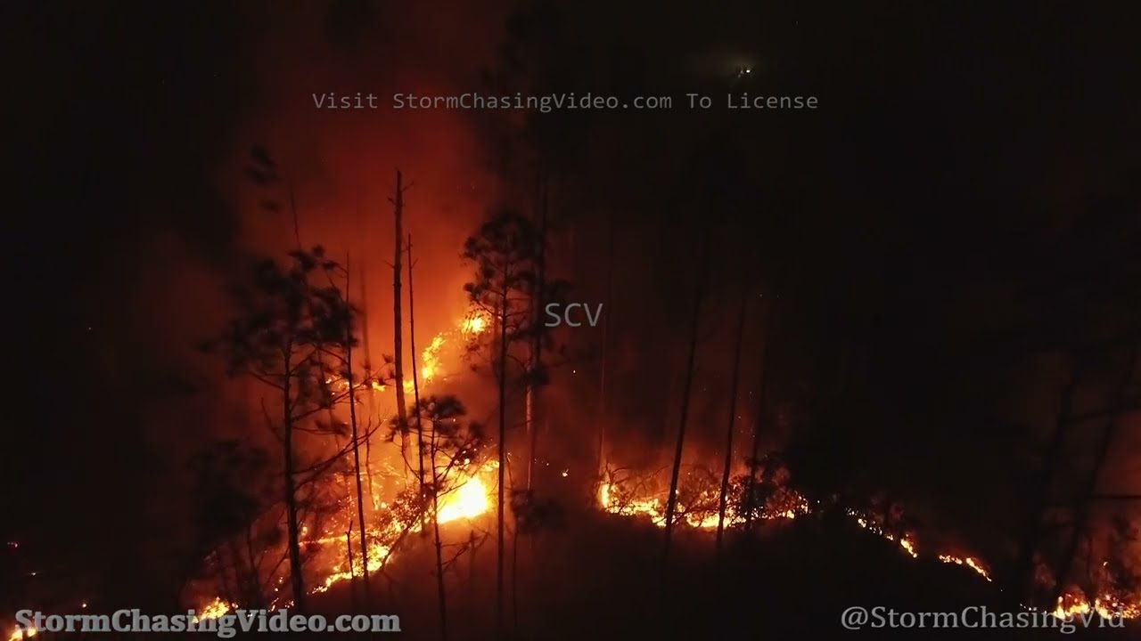 Night Drone Footage Of Panama City, FL Large Wildfire - 3/4/2022