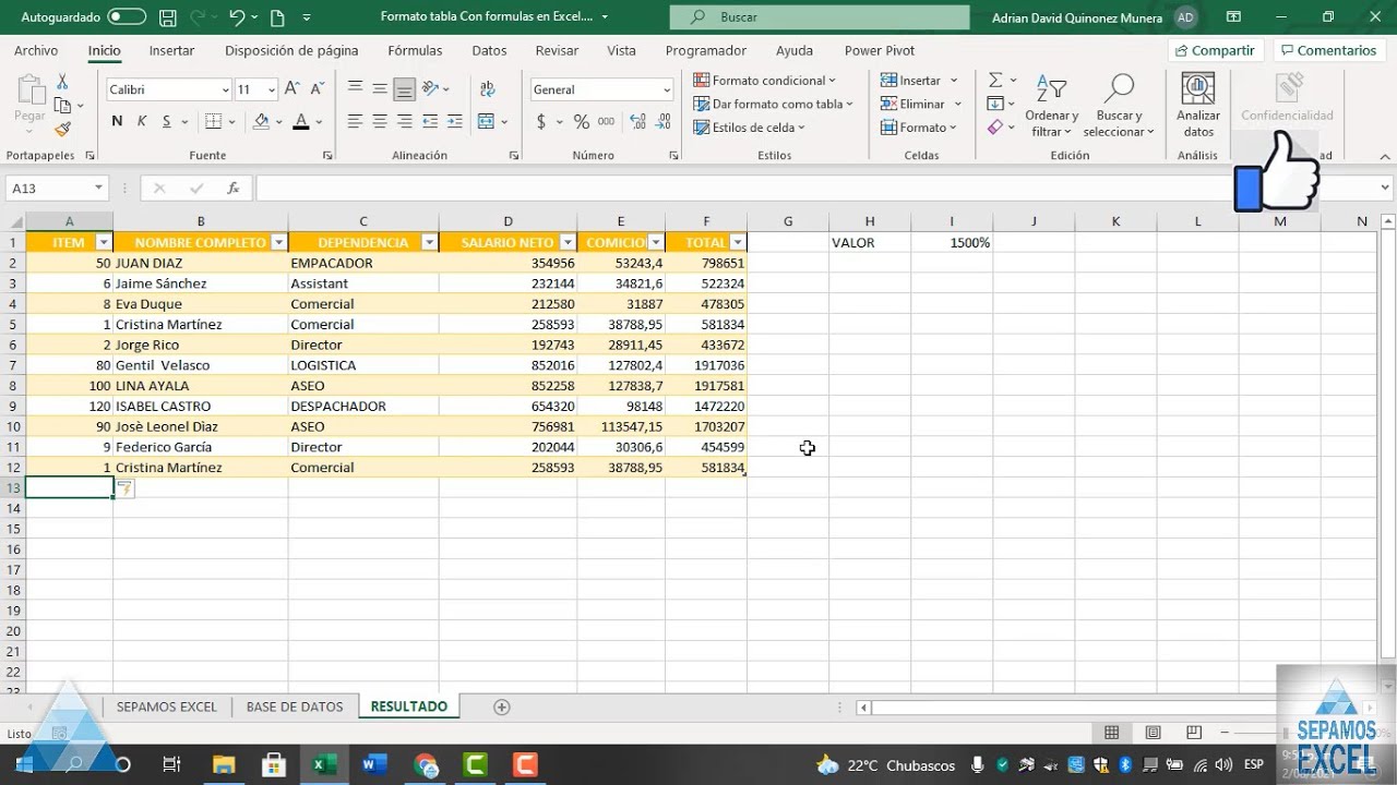 Formato tabla Con formulas en Excel - YouTube