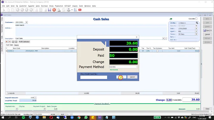 SQL Accounting - Cash Sale and Stock Card