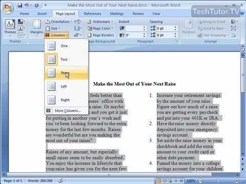 Column writing in word