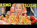 ASMR SUSHI SALMON MUKBANG| SALMON BELLY, SUSHI CONE, TOBIKO EGGS,RAW TUNA| Sushi Roll Eating Show|