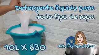 Detergente líquido para todo tipo de ropa  10 litros x tan solo $30 pesos