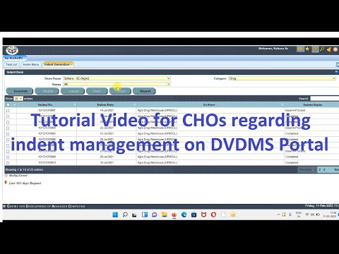 Video regarding how to issue indent in DVDMS Portal
