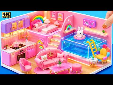 🎀✨ Build a Pink Barbie Craft House with Giant Rainbow Water Slide & Pool ❤️ | 핑크 미니 돌하우스 DIY