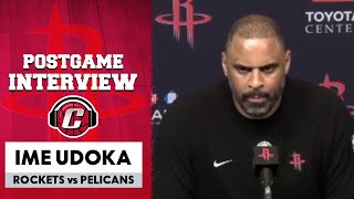 Ime Udoka on Amen Thompson injury, win over Pelicans 3/8/2025
Ime Udoka after the Houston Rockets beat the New Orleans Pelicans on 3/8/2025. Amen Thompson was one rebound shy of a triple-double and got injured late in the game while going for it. Dillon Brooks, Alperen Sengun, Jabari Smith Jr and Aaron Holiday all played big in the game.
http://www.clutchfans.net Ime Udoka on Amen Thompson injury, win over Pelicans 3/8/2025
