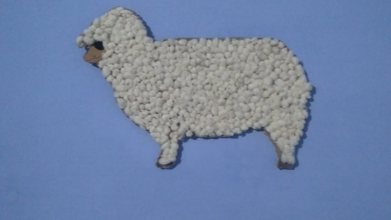 @ cardboard craft- how to make a sheep on cardboard using cotton