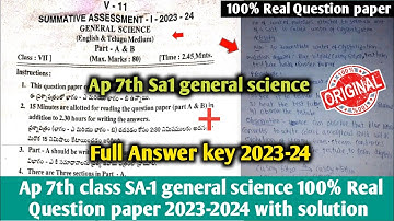 Ap class 7th sa1 general science real question paper 2023-24 with answers|7th sa1 science answers