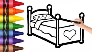 Kids Draw The Bed | Drawing Coloring Bed For Toddler | Belajar Menggambar Mewarnai Tempat Tidur