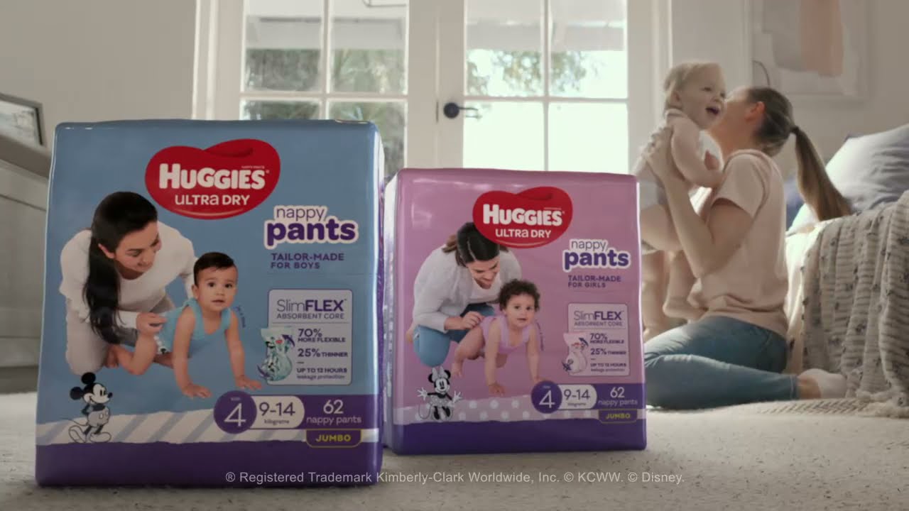 Huggies Nappy Pants with SlimFLEX Absorbent core. Now 25% less