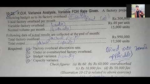 Cost accounting lecture 21(FOH)-Variance Analysis_Variable FOH rate given-Topic-(Ex.No.10-23 & 24)