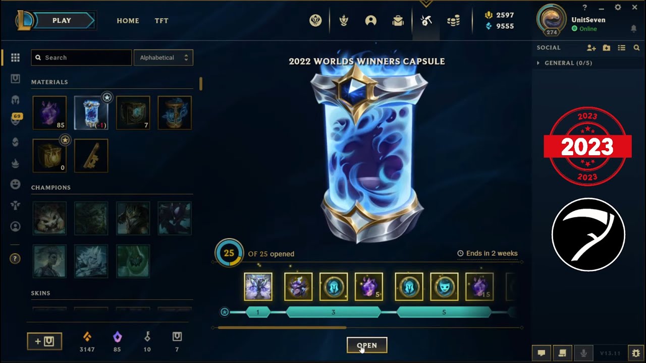 25x 2022 Worlds Winners capsules opening (slow) - League Of Legends