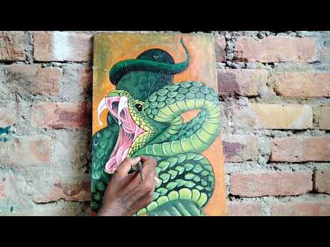 green snake painting in acrylic colours || saap ka chitra kaise bnaye