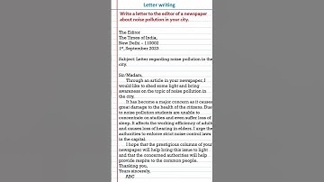 A letter to the editor of a newspaper about noise pollution in your city. #cbse11and12 #upboard