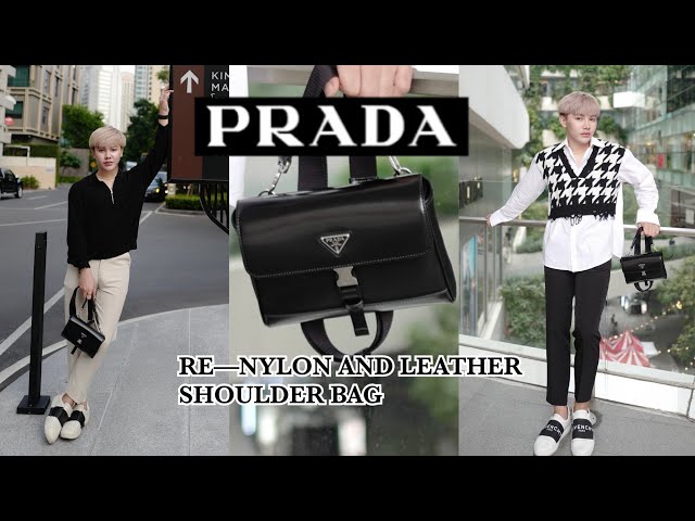 รีวิว Re-Nylon and leather shoulder bag