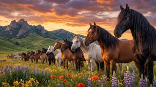 Peaceful Horse Pasture Ambience 🐴 Relaxing Countryside Nature Sounds & Piano Music | 4K screenshot 3
