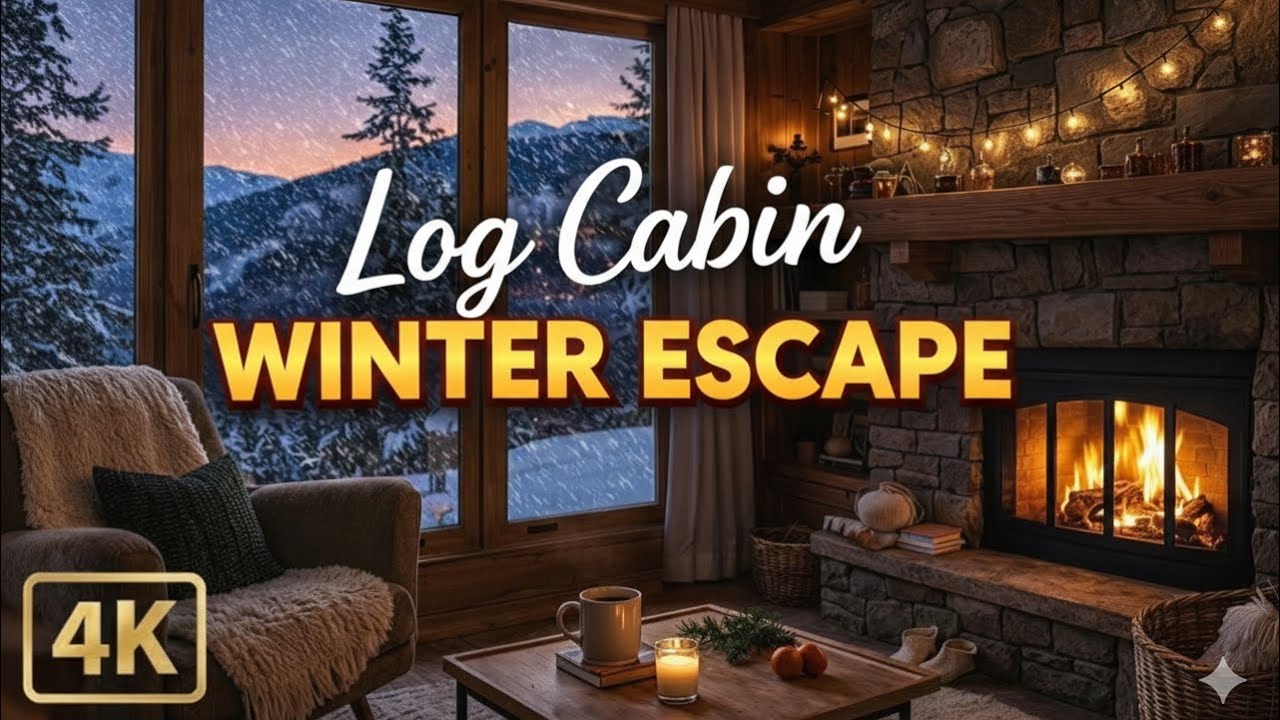 2 Hours Cozy Winter Cabin Ambience ❄️ Fireplace, Snowfall & Relaxing Night Sounds