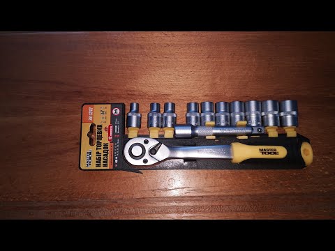 Набор головок торцевых 6-гранных Mastertool ½" 8-19 мм с трещоткой 72 зубца удлинитель CrV 12 шт 78-1312