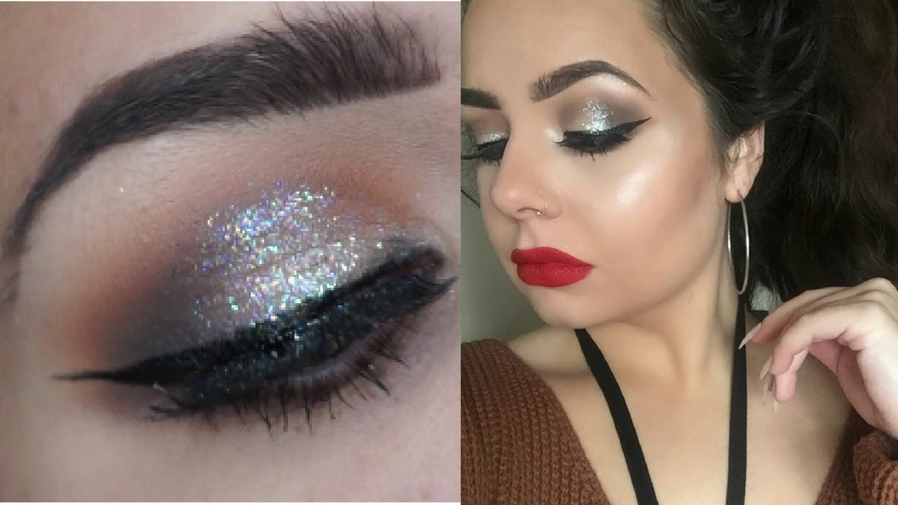 GLITTER SMOKEY EYE & RED LIP YouTube