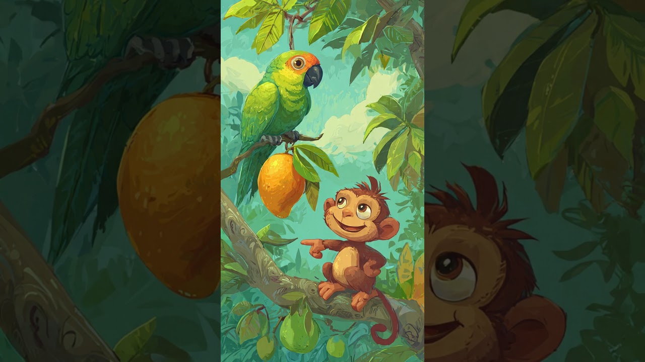 &ldquo;तोता, आम और चालाक बंदर 🦜🥭 | Funny Moral Story in Hindi&rdquo;