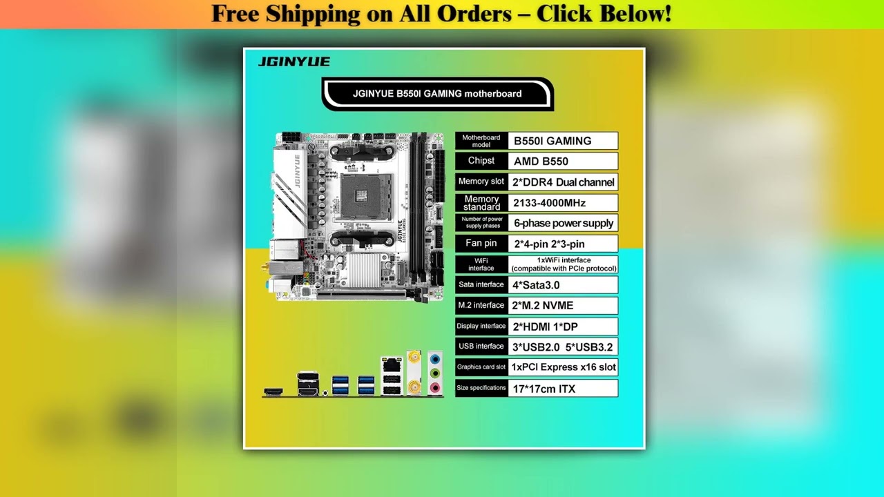 JGINYUE AMD B550 AM4 mini ITX Motherboard supports Ryzen R5 40005000 series processors DDR4 RAM PCI