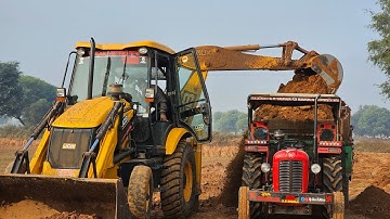 Jcb 3dx Machine Backhoe Loader Loading Mud in Trolley Eicher 380, Massey 1035 Tractors।  Jcb Cartoon